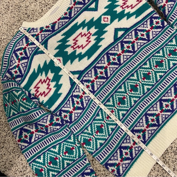 Vintage Christmas sweater aztec geometric pattern with shoulder pads, rare! - Picture 12 of 15